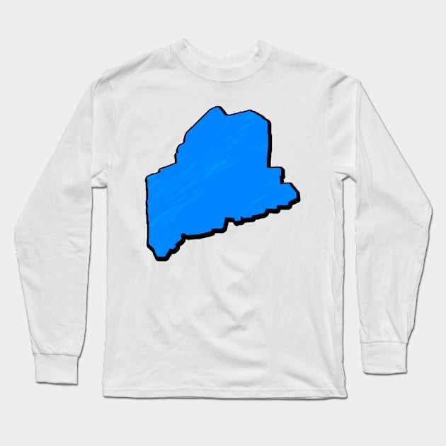 Bright Blue Maine Outline Long Sleeve T-Shirt by Mookle